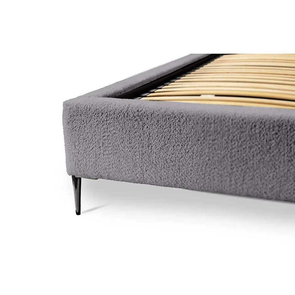 Meublorama Lit MILLIO Gris anthracite 140x200 cm Tissu chenille bouclé Sommier inclus Confort hôtel 5 étoiles Discount