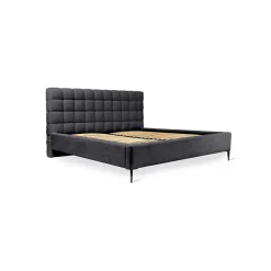 Meublorama Lit MILLIO Noir 180x200 cm Tissu chenille bouclé Sommier inclus Confort hôtel 5 étoiles