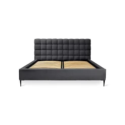 Meublorama Lit MILLIO Noir 180x200 cm Tissu chenille bouclé Sommier inclus Confort hôtel 5 étoiles