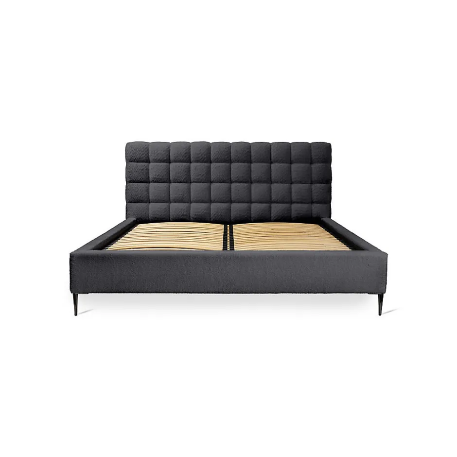 Meublorama Lit MILLIO Noir 180x200 cm Tissu chenille bouclé Sommier inclus Confort hôtel 5 étoiles