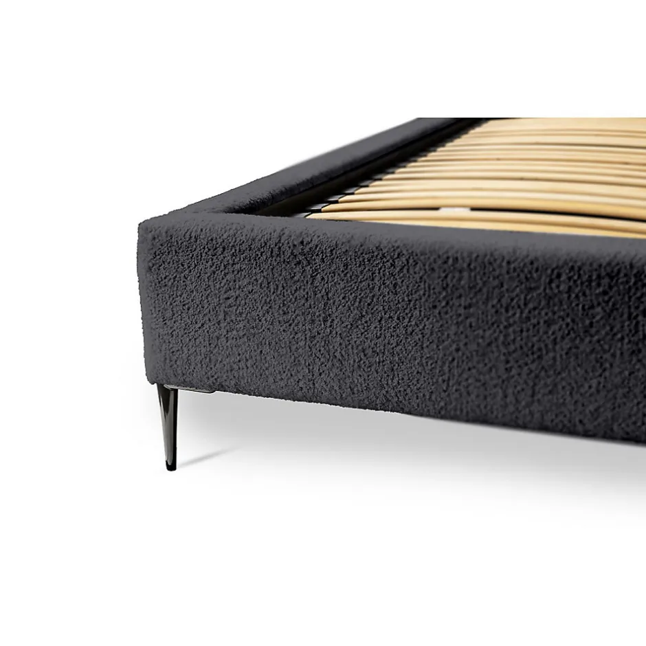 Meublorama Lit MILLIO Noir 180x200 cm Tissu chenille bouclé Sommier inclus Confort hôtel 5 étoiles