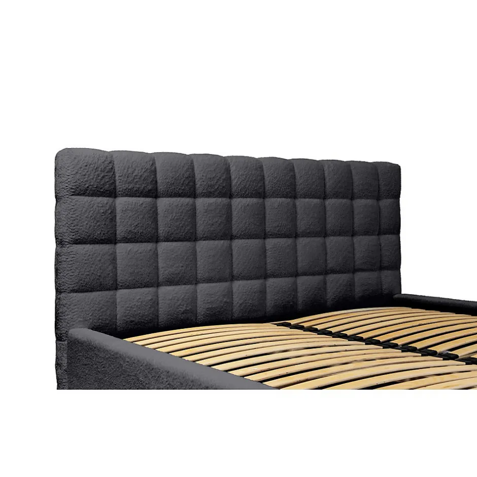 Meublorama Lit MILLIO Noir 180x200 cm Tissu chenille bouclé Sommier inclus Confort hôtel 5 étoiles