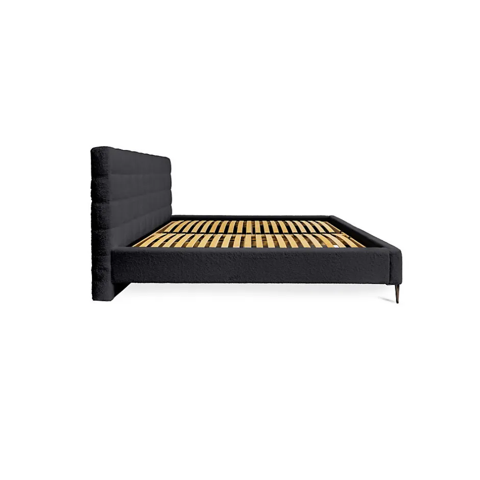 Meublorama Lit MILLIO Noir 180x200 cm Tissu chenille bouclé Sommier inclus Confort hôtel 5 étoiles