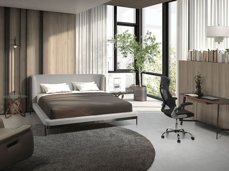 Angel Cerda Lit moderne en tissu gris clair et similicuir noir pour chambre élégante Hot