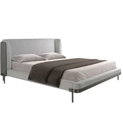 Angel Cerda Lit moderne en tissu gris clair et similicuir noir pour chambre élégante Hot