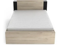 Vente-unique Lit modulable 140 x 190/200 cm avec rangements - Coloris : Naturel et noir - ERALIA