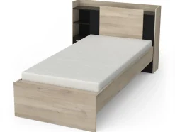 Vente-unique Lit modulable 90 x 190/200 cm avec rangements - Noir et naturel - MARTELO Hot