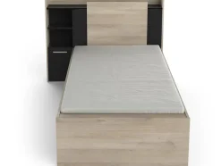 Vente-unique Lit modulable 90 x 190/200 cm avec rangements - Noir et naturel - MARTELO Hot