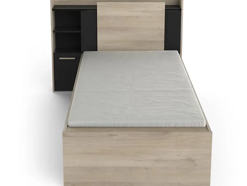 Vente-unique Lit modulable 90 x 190/200 cm avec rangements - Noir et naturel - MARTELO Hot