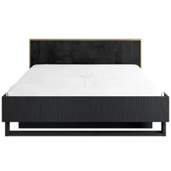 Meublorama Lit MONDO 180x200 cm Noir structuré et doré Pieds métal design Sans sommier Hot