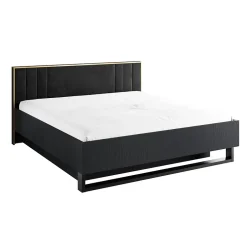 Meublorama Lit MONDO 180x200 cm Noir structuré et doré Pieds métal design Sans sommier Hot