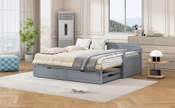 Redom Lit multifonction deux en un quatre vingt dix cent quatre vingt par cent quatre vingt dix pin avec tiroirs lit extensible gris Outlet