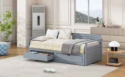 Redom Lit multifonction deux en un quatre vingt dix cent quatre vingt par cent quatre vingt dix pin avec tiroirs lit extensible gris Outlet