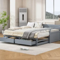 Redom Lit multifonction deux en un quatre vingt dix cent quatre vingt par cent quatre vingt dix pin avec tiroirs lit extensible gris Outlet