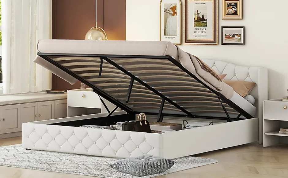 Fortuna lai Lit multifonction 180x200cm avec stockage hydraulique, Beige Outlet