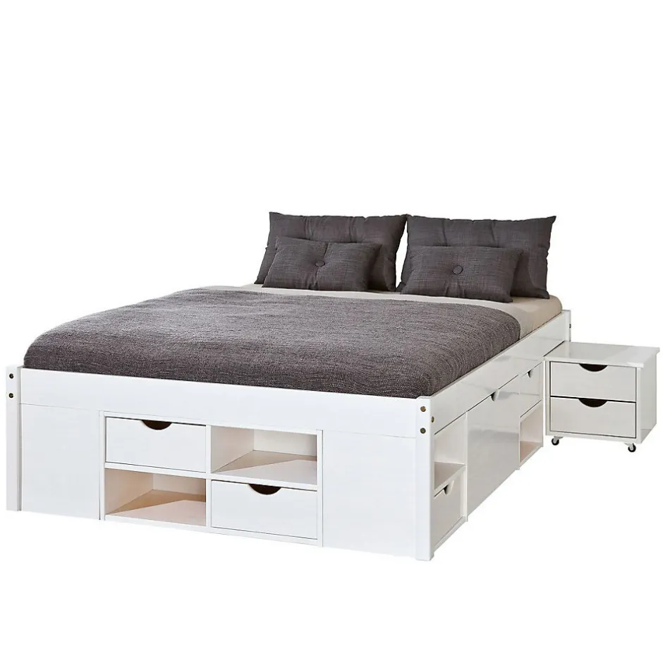 Paris Prix Lit Multi-Rangements "Clark" 140x200cm Blanc Discount