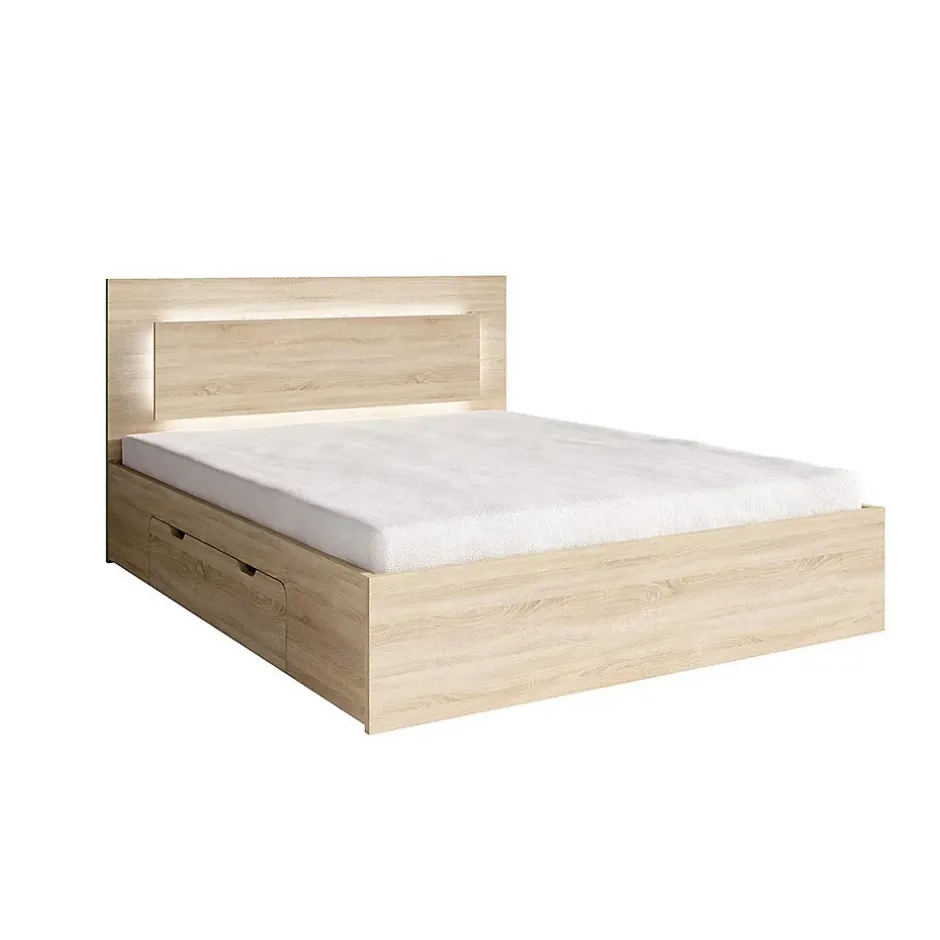 Meublorama Lit NOFI 180 x 200 cm avec sommier et 2 tiroirs de rangement - coloris chene sonoma New