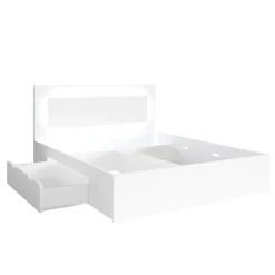 Meublorama Lit NOFI 160 x 200 cm avec sommier et 2 tiroirs de rangement - blanc