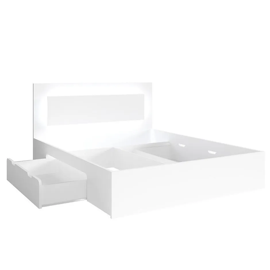 Meublorama Lit NOFI 160 x 200 cm avec sommier et 2 tiroirs de rangement - blanc