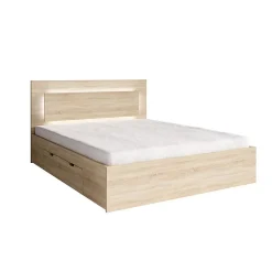 Meublorama Lit NOFI 160 x 200 cm avec sommier et 2 tiroirs de rangement - coloris chene sonoma