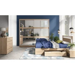Meublorama Lit NOFI 160 x 200 cm avec sommier et 2 tiroirs de rangement - coloris chene sonoma