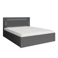 Meublorama Lit NOFI avec sommier 160 x 200 cm avec 2 tiroirs de rangement - gris graphite
