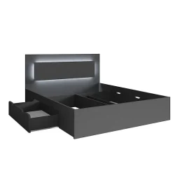 Meublorama Lit NOFI avec sommier 160 x 200 cm avec 2 tiroirs de rangement - gris graphite