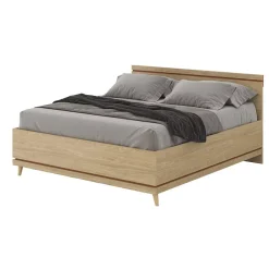 Meublorama Lit NOKI 180x200 cm chene clair et moka Style scandinave sans sommier Best