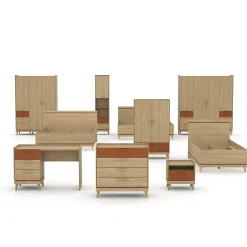Meublorama Lit NOKI 180x200 cm chene clair et moka Style scandinave sans sommier Best