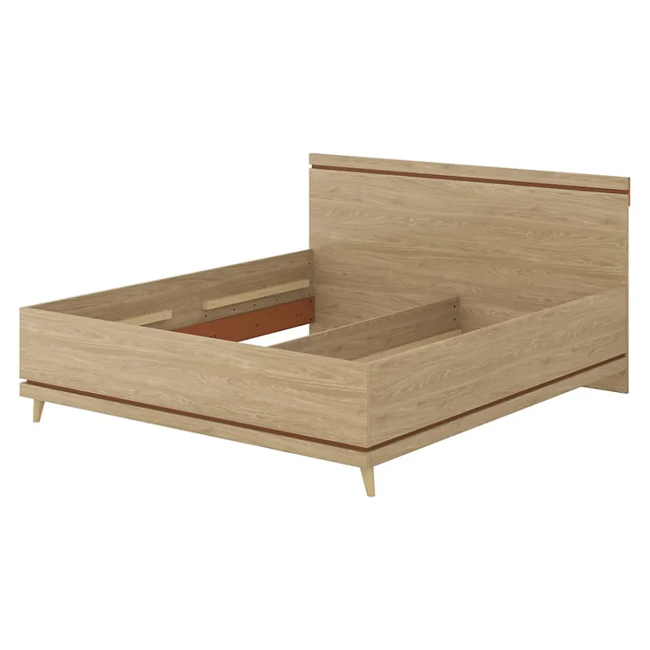 Meublorama Lit NOKI 180x200 cm chene clair et moka Style scandinave sans sommier Best