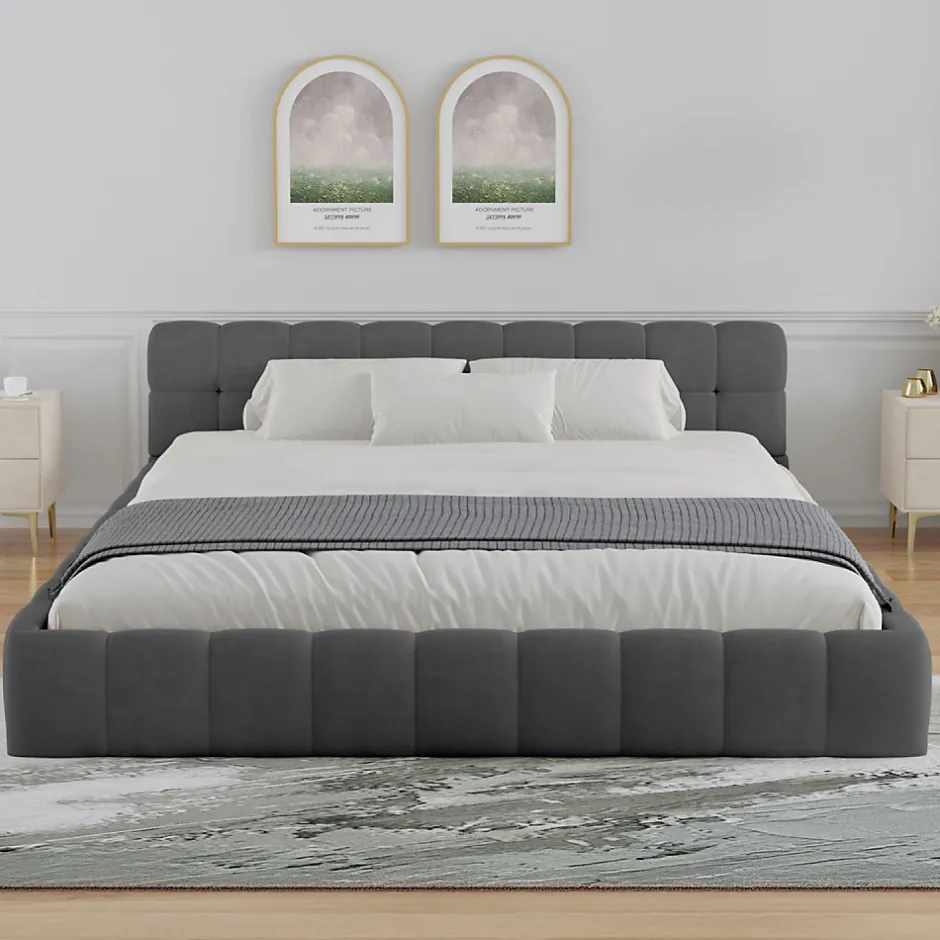 Concept Usine Lit nuage 160x200cm en velours gris - KANSAS Sale