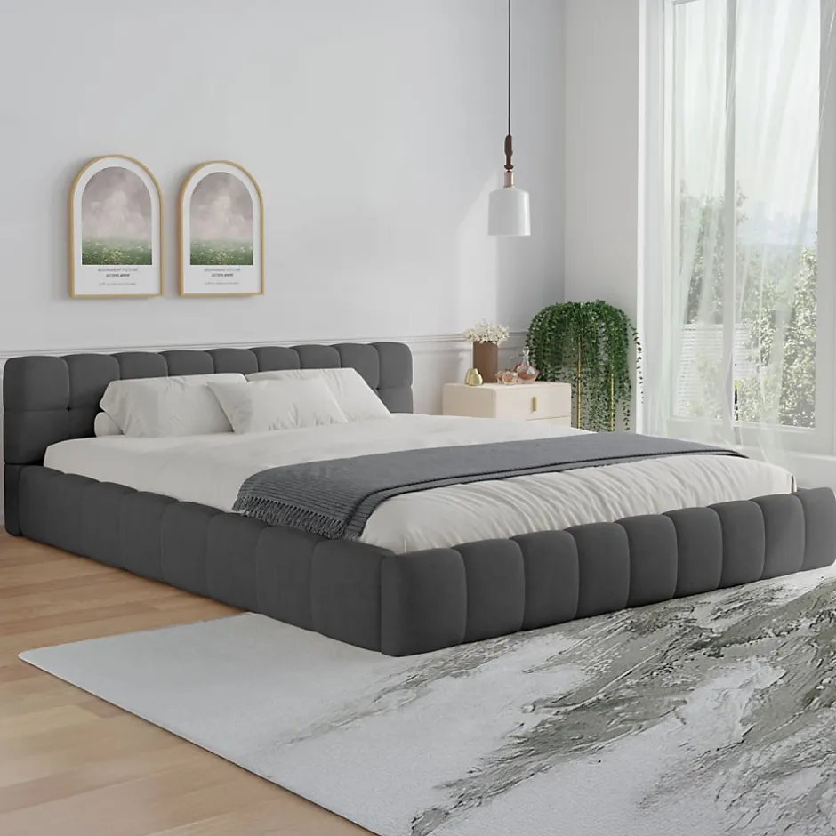 Concept Usine Lit nuage 160x200cm en velours gris - KANSAS Sale