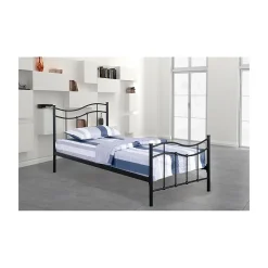 Meublorama Lit ODETTE 90x200 cm en métal coloris noir avec sommier. Online