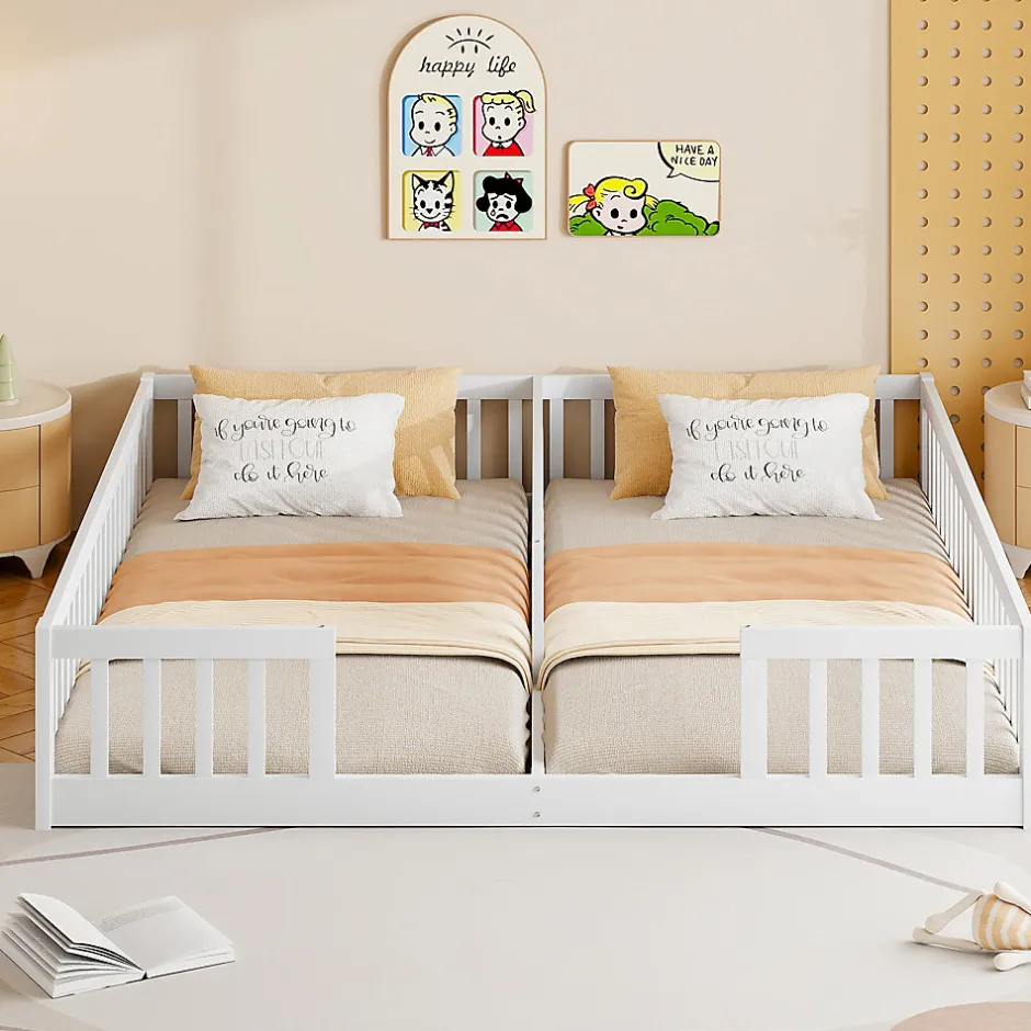 Enfant Fortuna lai Lit Panneau 90x200cm, Avec Grillage, Sans Sommier, Pin, Style Minimaliste, Blanc