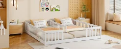 Enfant Fortuna lai Lit Panneau 90x200cm, Avec Grillage, Sans Sommier, Pin, Style Minimaliste, Blanc