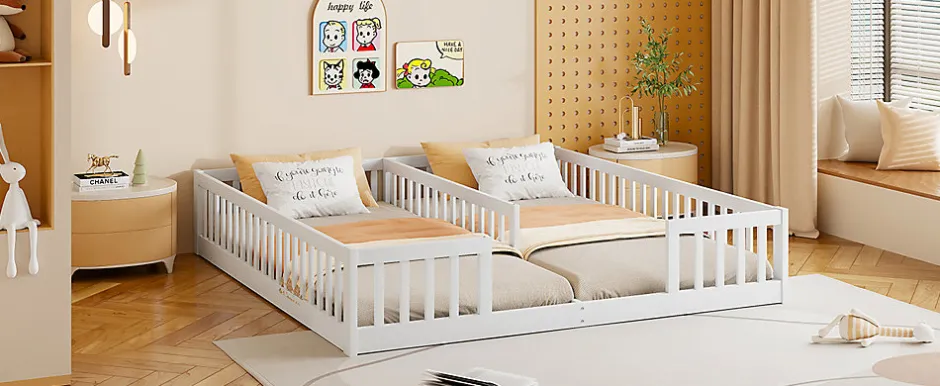Enfant Fortuna lai Lit Panneau 90x200cm, Avec Grillage, Sans Sommier, Pin, Style Minimaliste, Blanc