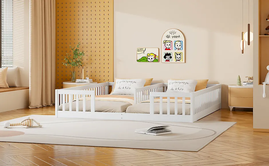 Enfant Fortuna lai Lit Panneau 90x200cm, Avec Grillage, Sans Sommier, Pin, Style Minimaliste, Blanc