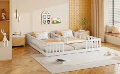 Enfant Fortuna lai Lit Panneau 90x200cm, Avec Grillage, Sans Sommier, Pin, Style Minimaliste, Blanc