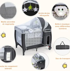 Giantex Lit Parapluie pour Bebe Pliable a roulettes avec Table a Langer et Matelas Lit de Voyage Bebe Gris