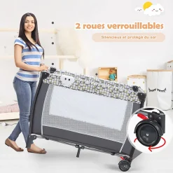 Giantex Lit Parapluie pour Bebe Pliable a roulettes avec Table a Langer et Matelas Lit de Voyage Bebe Gris