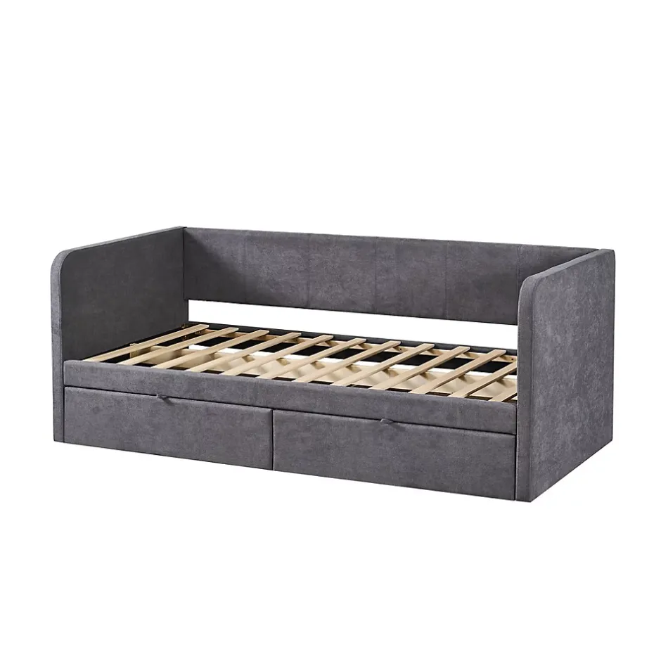 Meublorama Lit PARME 90x200 cm Tissu gris Sommier inclus Design moderne et structure robuste Discount