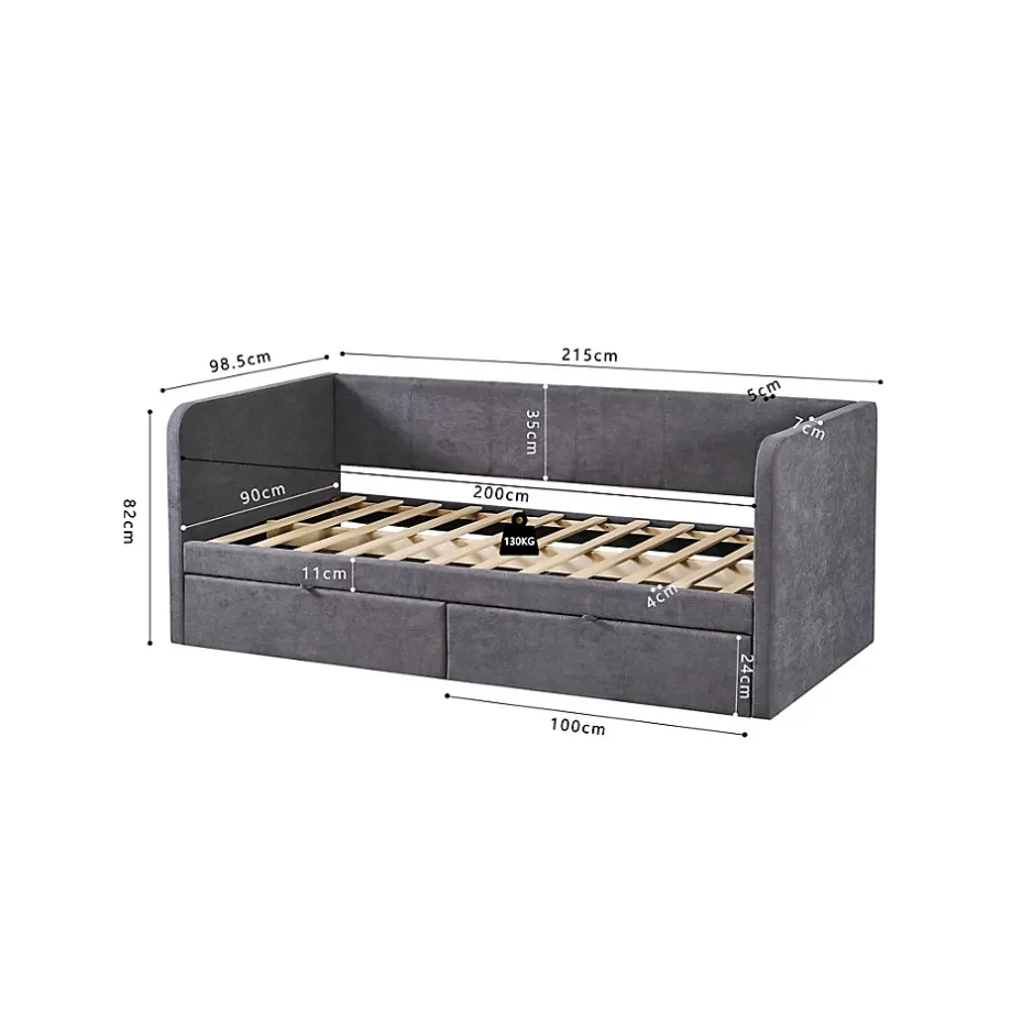 Meublorama Lit PARME 90x200 cm Tissu gris Sommier inclus Design moderne et structure robuste Discount