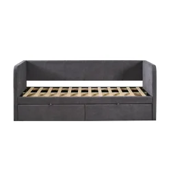 Meublorama Lit PARME 90x200 cm Tissu gris Sommier inclus Design moderne et structure robuste Discount