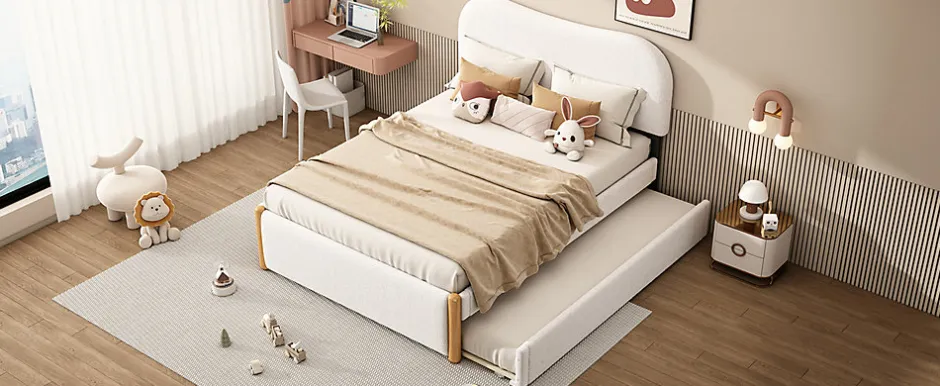 Enfant Fortuna lai Lit Plat 140x200cm, Canapé avec Lit Escamotable, Blanc