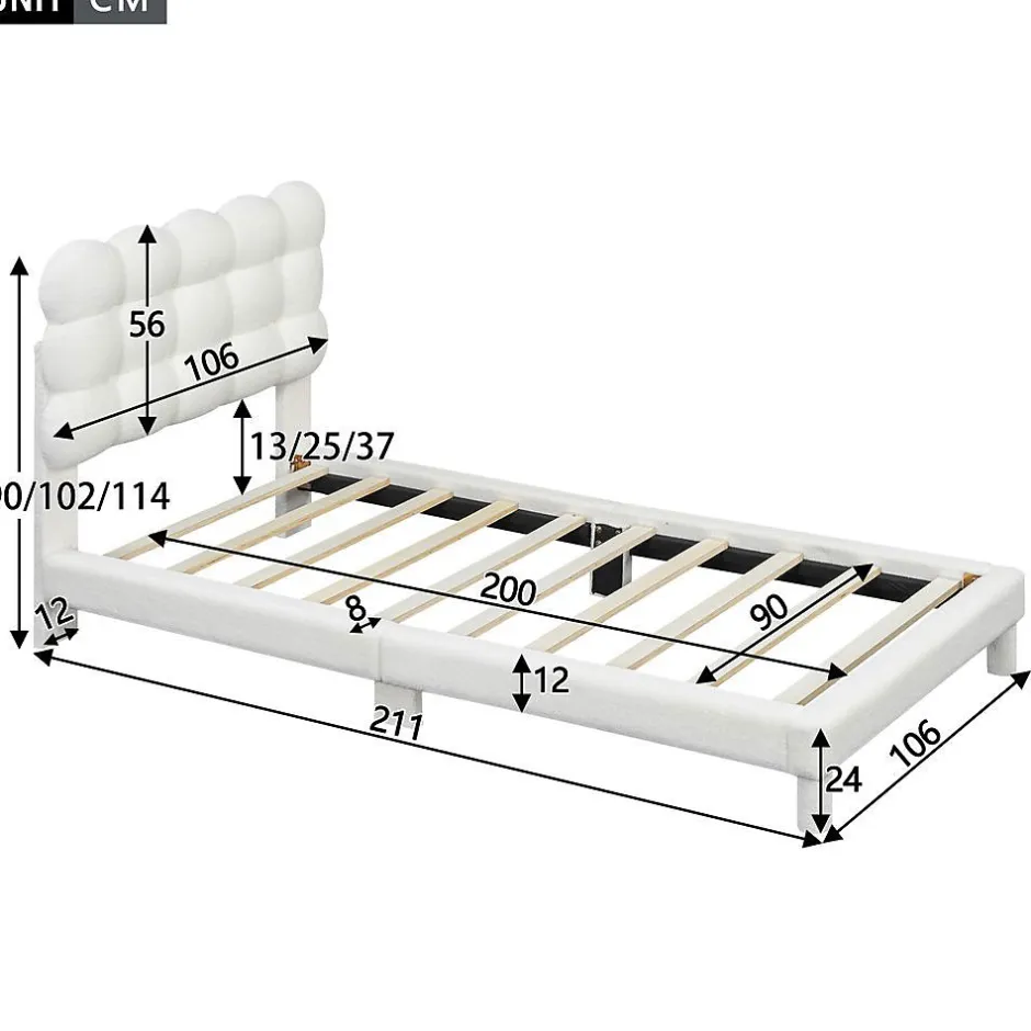 Blackcolors Lit Plat 90x200cm Tête Réglable 3 Positions Rose Blanc Outlet
