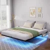 Blackcolors Lit plateforme métal 160x200 cm, style japonais, LED, sans tête de lit - noir