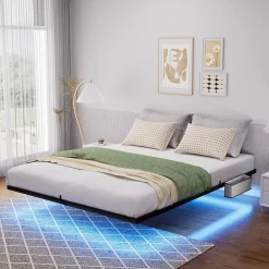Blackcolors Lit plateforme métal 160x200 cm, style japonais, LED, sans tête de lit - noir