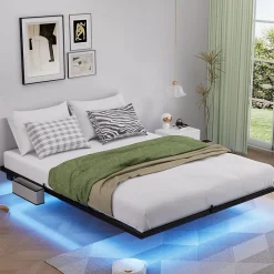 Blackcolors Lit plateforme métal 160x200 cm, style japonais, LED, sans tête de lit - noir