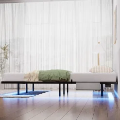 Blackcolors Lit plateforme métal 160x200 cm, style japonais, LED, sans tête de lit - noir
