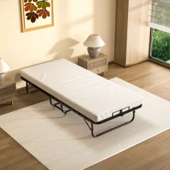 Teeno Lit Pliant 90x190 CM avec Matelas de 10cm, Lit Pliable 1 Personne Adulte, 4 roulettes, 2 Min Assembler Outlet